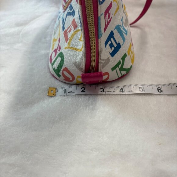 Dooney & Bourke Multicolor Logo Canvas Satchel With Pink Leather Trim & Dust Bag - Picture 14 of 16